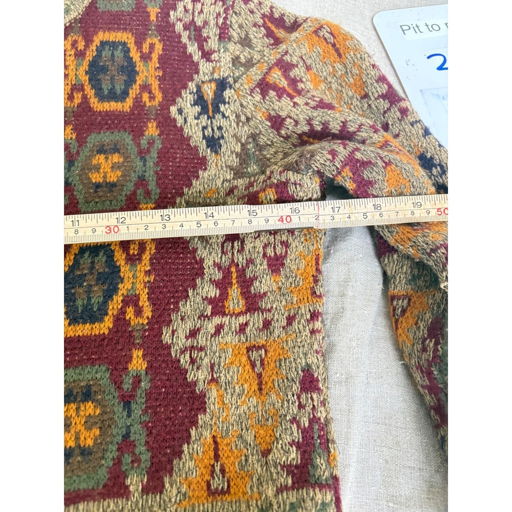 Doncaster Womens Wool Blend Tapestry Geometric Cardigan Sweater Burgundy Green S - Picture 4 of 7